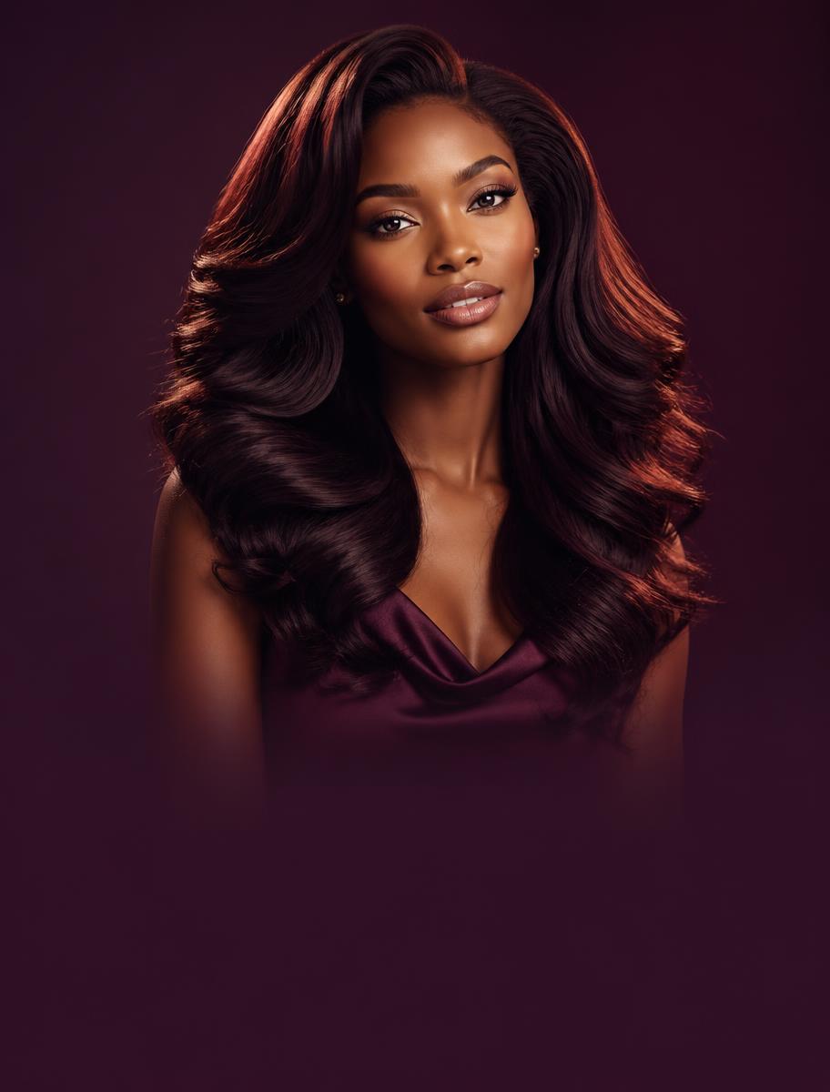Model with long, professionally styled glossy hair